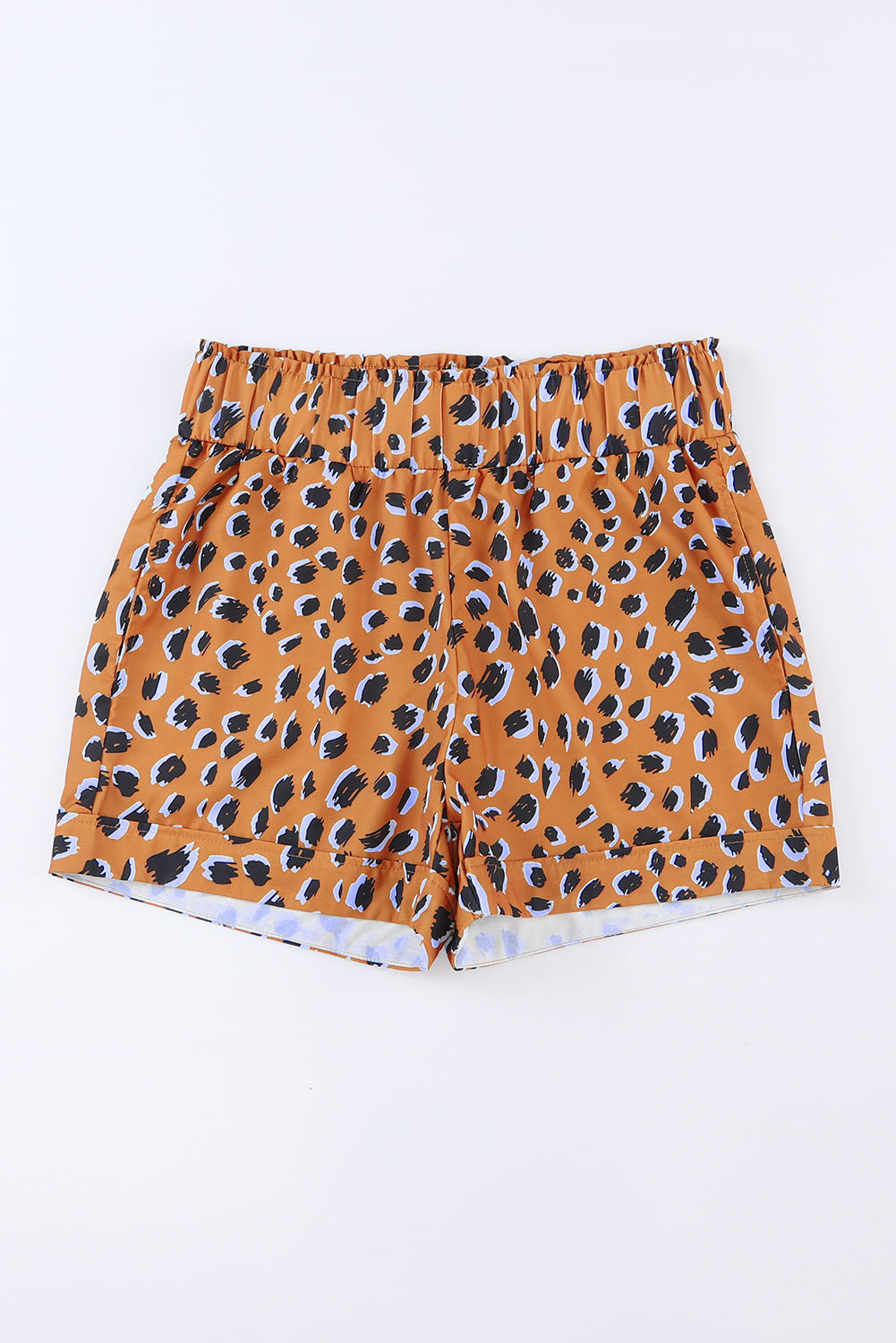 Leopard Print Ruffle Elastic Waist Shorts