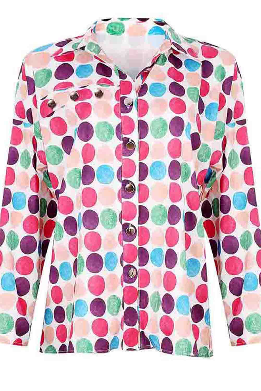 Chemise à manches longues boutonnée à pois multicolore