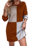 Black Ribbed Color Block Drop Shoulder Long Sleeve Mini Dress