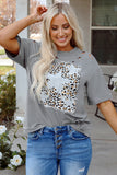 Medium Grey Stars Leopard Graphic Distressed Tee