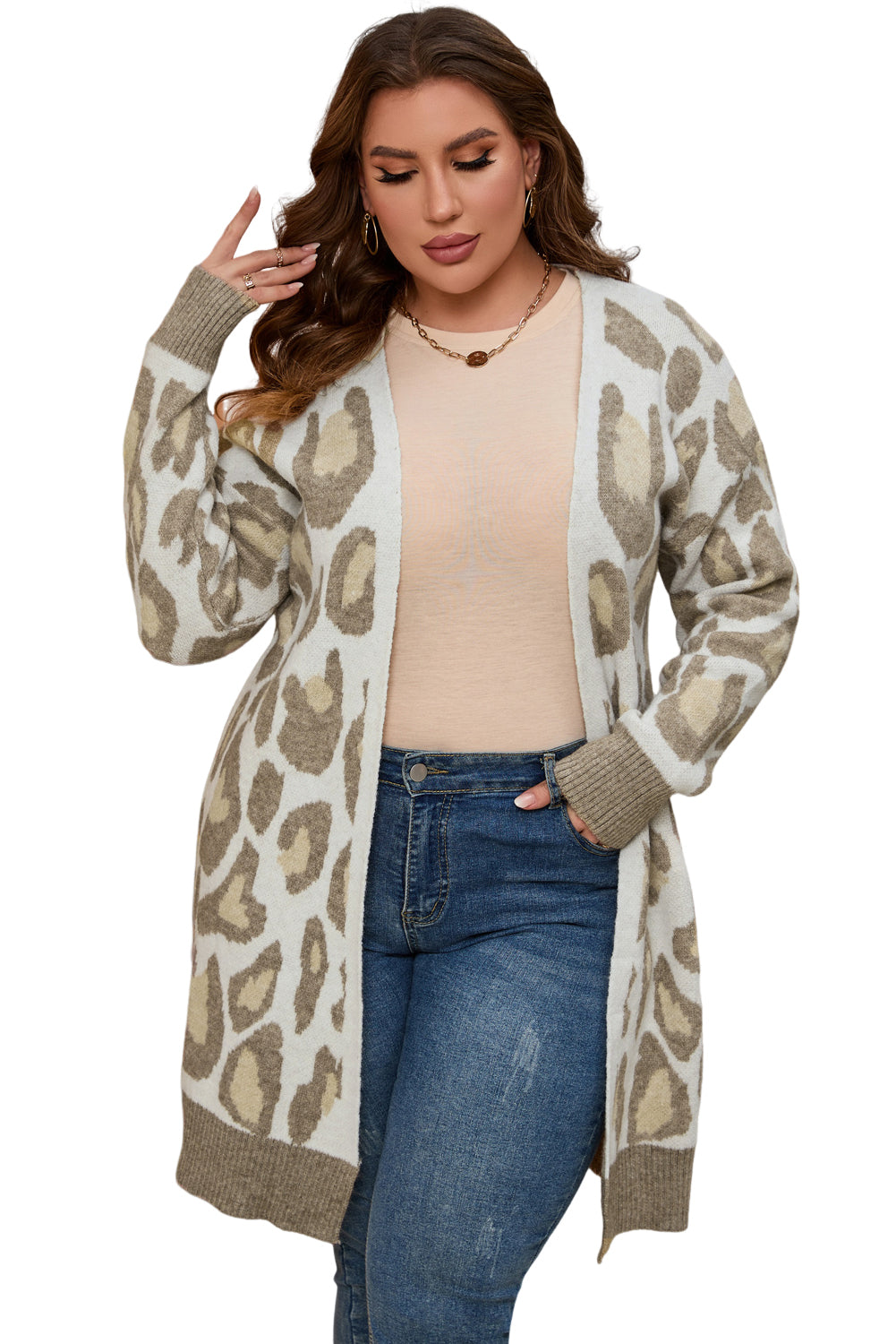 Plus Size Leopard Pattern Cardigan