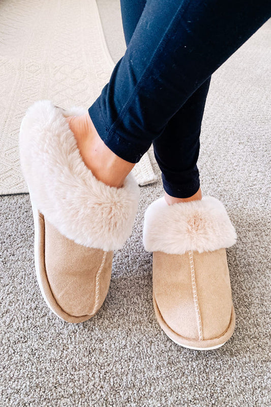 Cut and Sew Faux Suede Plush Lined Slippers