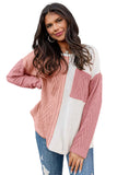 Orange Long Sleeve Colorblock Chest Pocket Textured Knit Top