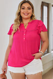 Crochet Split V Neck Ruffle Sleeve Plus Size Blouse