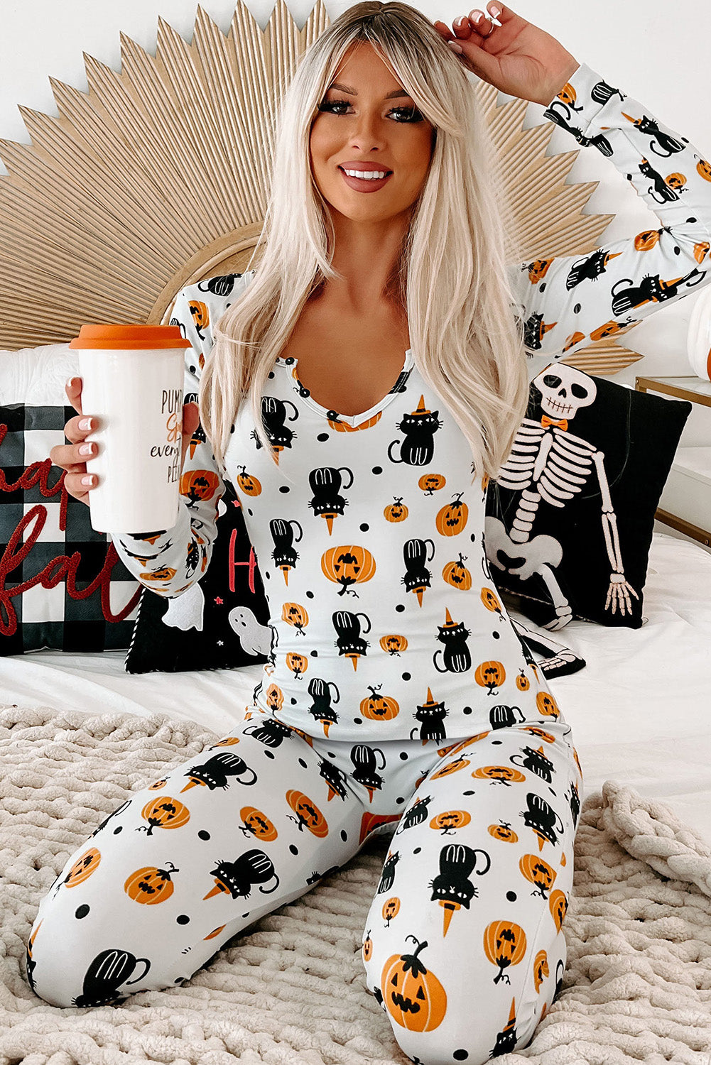 Spooky Halloween Printed Long Slim Fit Lounge Set