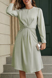 Twist Front Tie Back Long Sleeve Satin Dress