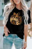 Black Halloween Sunflower Pumpkin Graphic Tee