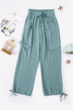 Frill Drawstring Waist Crinkle Cargo Pants