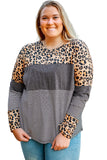 Plus Size Cow/Stripes Patchwork Long Sleeve Tee