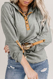 Quarter Buttoned Drawstring Pullover Hoodie