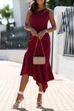 Cut-Out One Shoulder Ruffle Hem Sleeveless Bodycon Dress