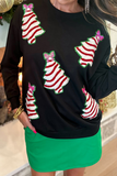 Black Bow Christmas Tree Patched Pullover Sweatshirt