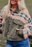 Khaki Plaid Corduroy Flap Pockets Boxy Chunky Jacket