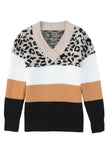 Leopard Color Block Long Sleeve Sweater