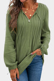 Casual Pleated V Neck Textured Loose Top