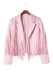 Veste Courte Rose à Franges Grande Taille