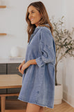 Gray Buttoned Long Sleeve Denim Mini Dress