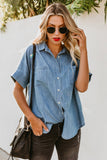 Turn-down Collar Short Sleeve Denim Shirt