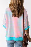 Orange Stripe Oversized Contrast Trim Exposed Seam High Low T Shirt