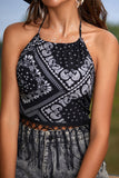 Paisley Print Fringe Trim Halter Tank Top