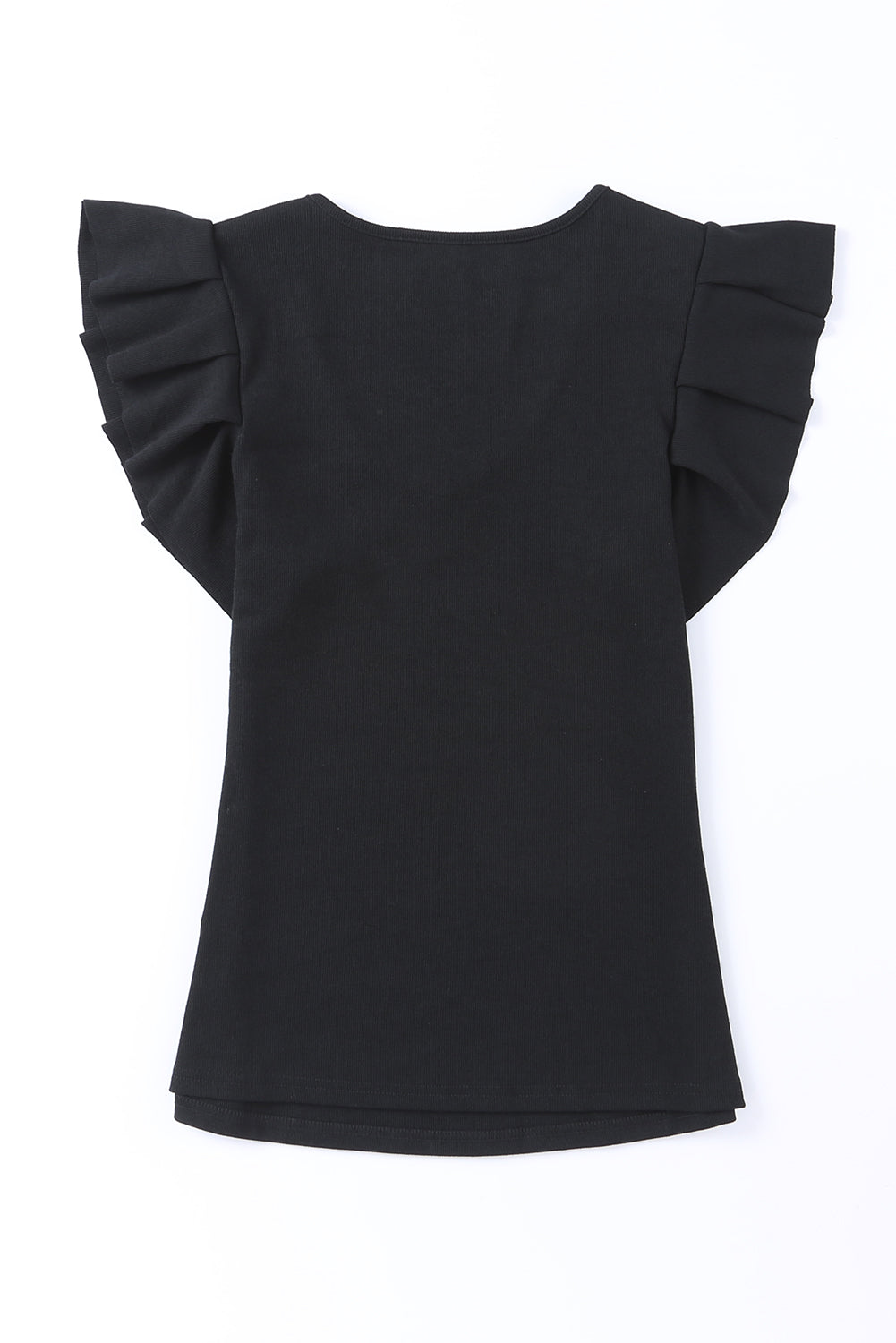 Rib Knitted Ruffle Sleeve U Neck Top