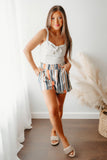 Vintage Washed Elastic Frill Waist Casual Shorts