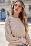 Khaki Lace Long Sleeve Textured Pullover