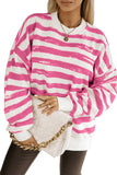 Khaki Oversized Striped Bishop Sleeve Pullover Sweatshirt