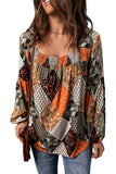 Square Neck Mixed Print Blouse