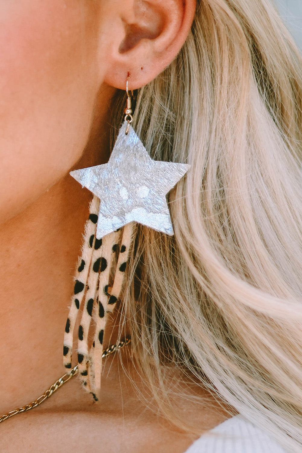 Fuzzy Leopard Shooting Star Earrings