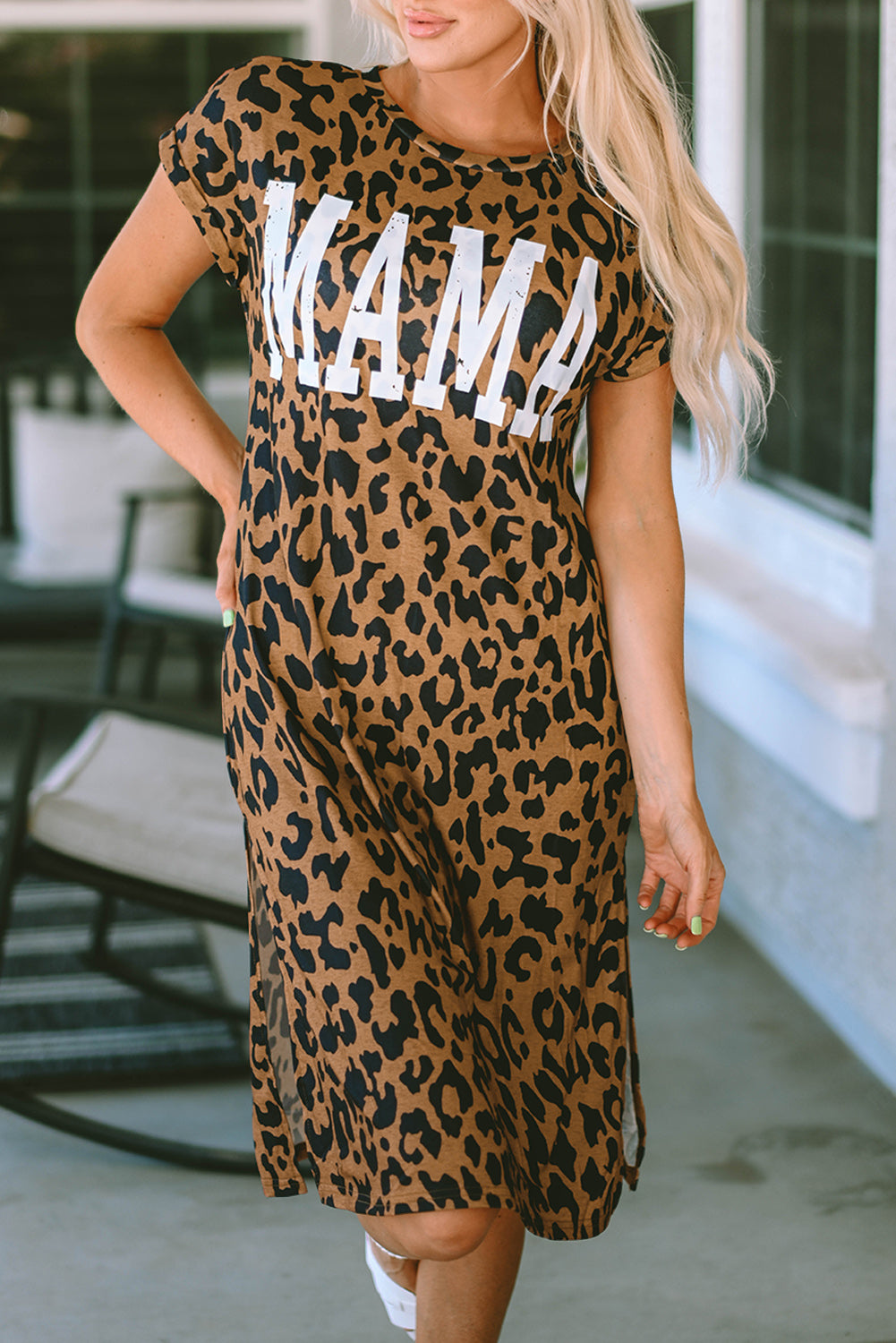 MAMA Letter Print Slit T-Shirt Dress