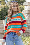 Color Block Striped Loose Sleeve Sweater