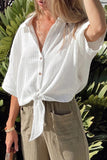 Textured Knotted Button-up Half Sleeve Shirt