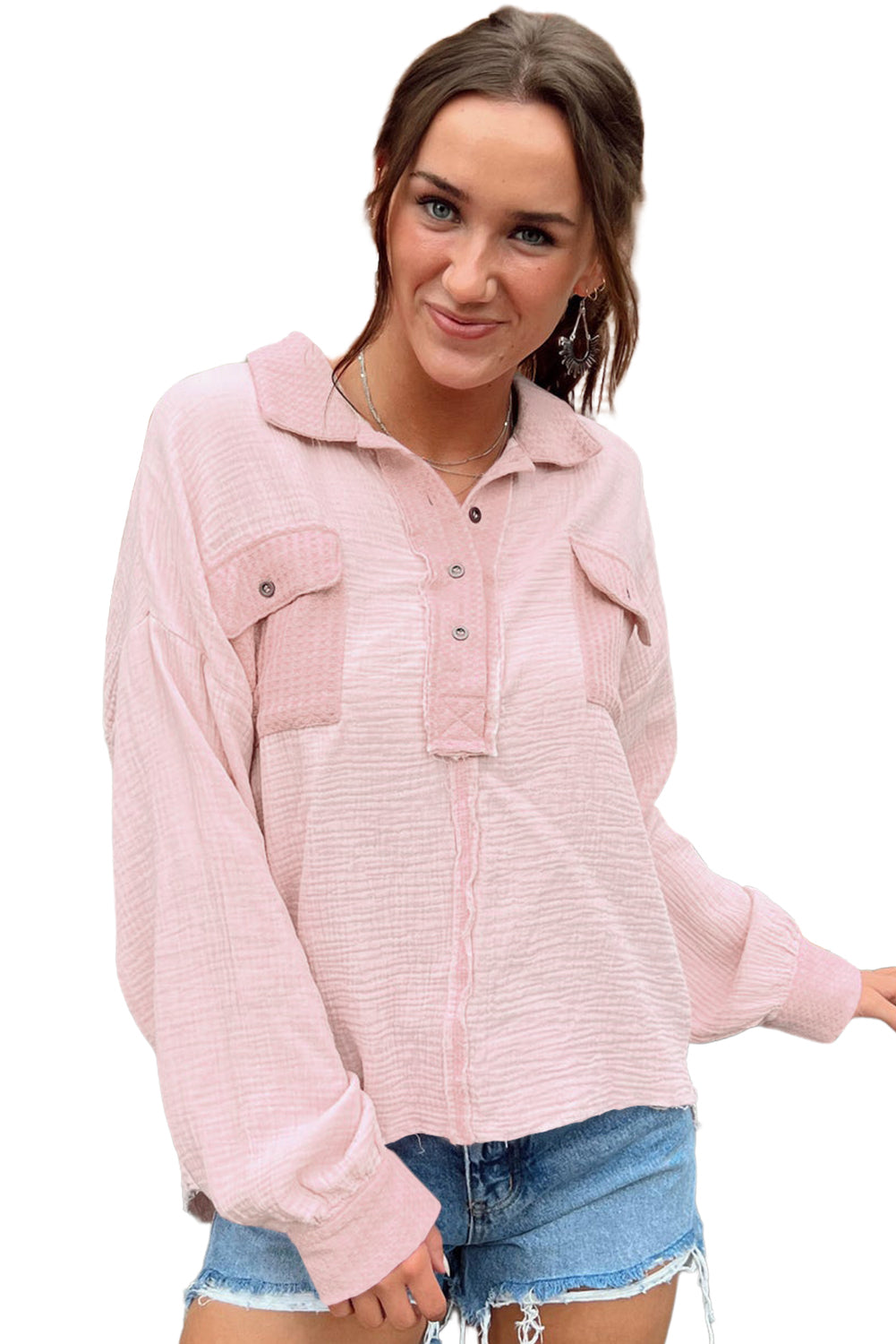 Long Sleeve Flap Pocket Henley Top