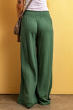 Pantalon large froissé vert à taille smockée