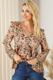 V Neck Ruffled Babydoll Floral Blouse