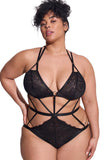 Lingerie Teddy Noire à Bretelles en Dentelle Grande Taille