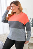 Sweat-shirt Gris à Col Rond Colorblock Grande Taille