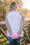 Leopard Patchwork Long Sleeve Plus Size Top