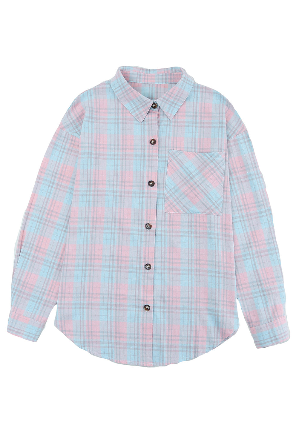 Collared Neckline Plaid Pattern Long Sleeve Shirt