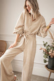 Keyhole Back V Neck Tie Waist Loose Jumpsuit