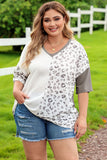 Plus Size Leopard Patchwork Short Sleeve Top