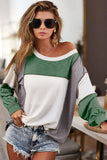 Khaki Exposed Seam Color Block Patchwork Top