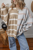 Khaki Stripe Colorblock Oversized Sweater