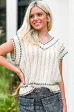 White Contrast Trim V Neck Cable Knit Sweater Vest