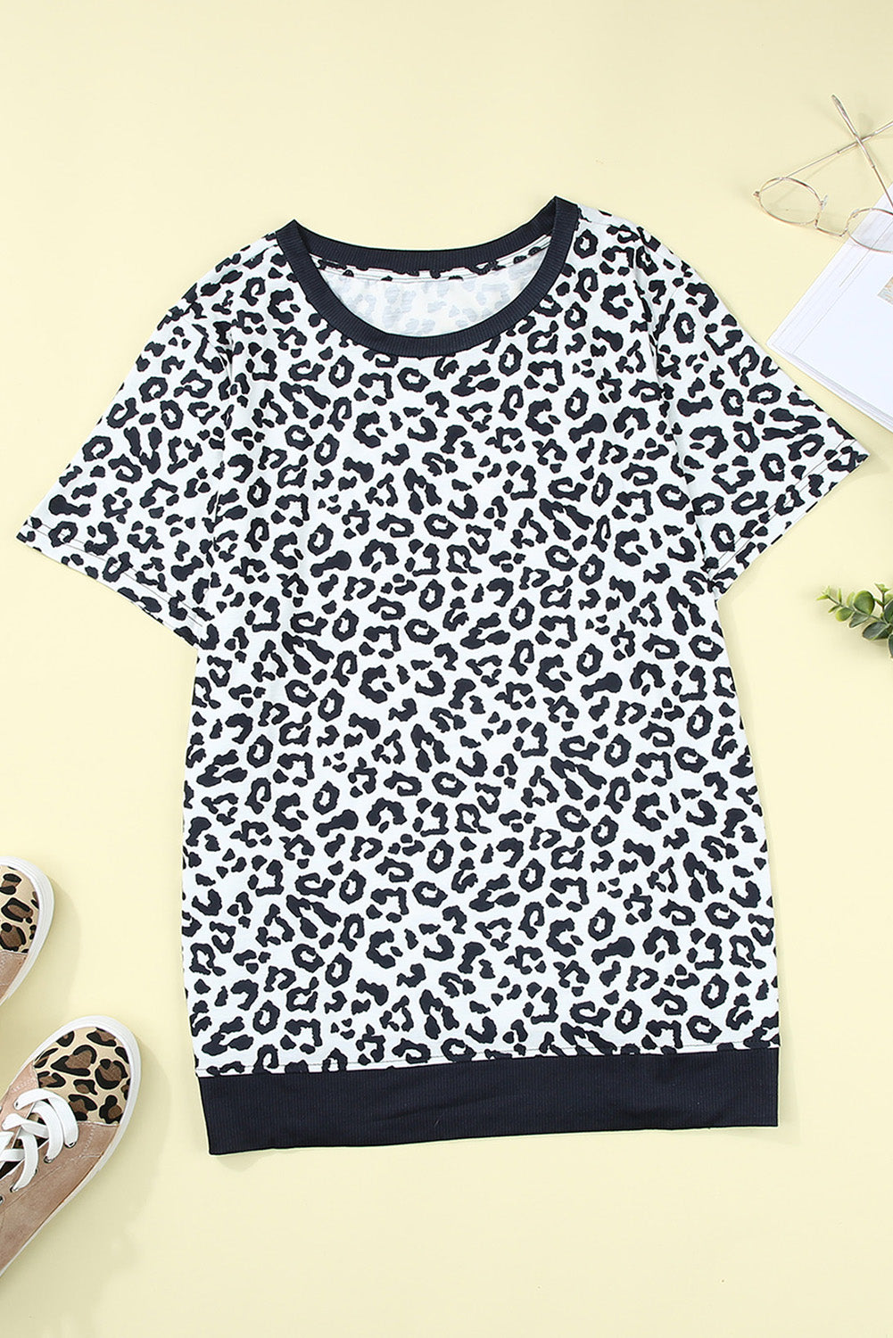 Camouflage Print Round Neck T-shirt with Slits