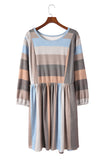 Plus Size 3/4 Sleeves Striped Print Empire Waist Dress