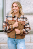 Khaki Plaid Corduroy Flap Pockets Boxy Chunky Jacket