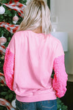 Pink Shiny Heart Shape love Print Sequined Sleeve Sweatshirt