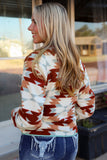 Red Geometric Aztec Pattern Plus Size Fleece Jacket